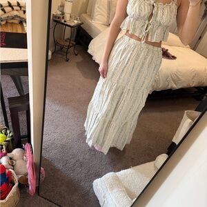 Women's Light Blue Floral Tiered Maxi Skirt